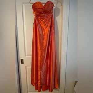 Elegant Rust Orange Strapless Evening Gown